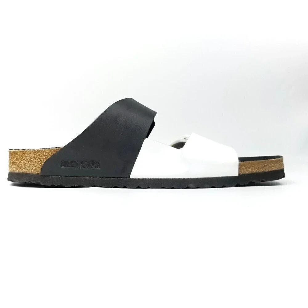 NEW Birkenstock Arizona Two Strap Color Block Buckle Sandals Black White Mens 11